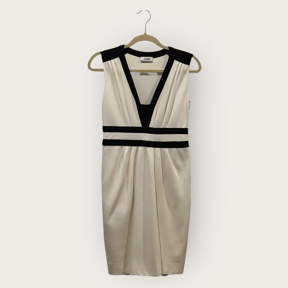 NWT: MOSHINO COUTURE CREAM/BLACK CONTRAST DRESS, SZ: 6
